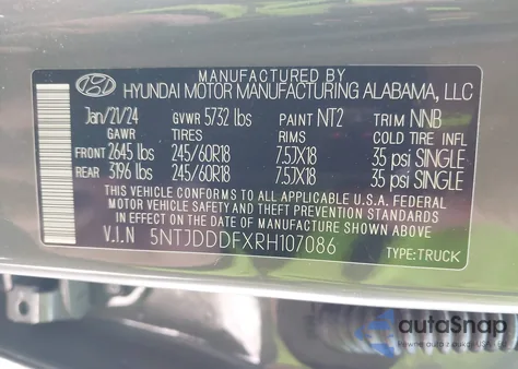 2024 Hyundai Santa Cruz Xrt z USA, uszkodzony, nr VIN 5NTJDDDFXRH107086